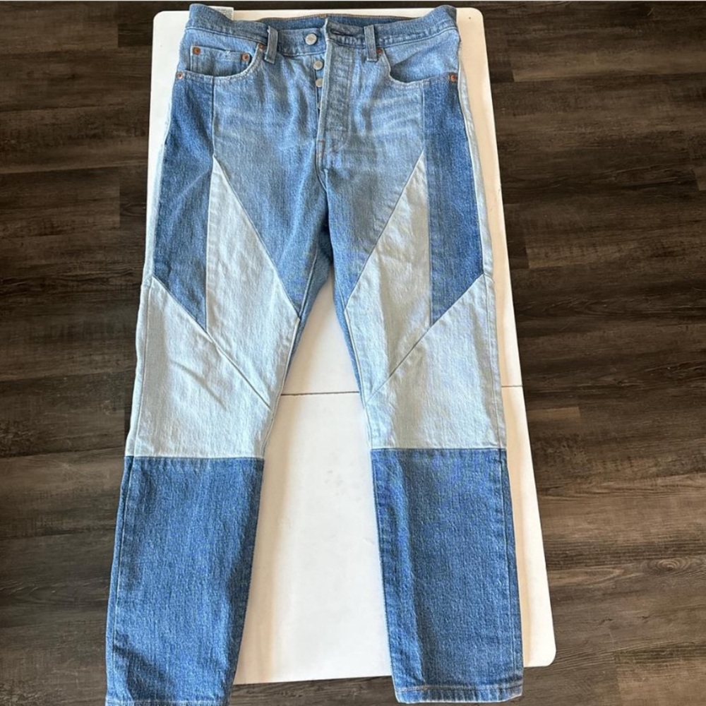 501 Levi’s Multi Tone Denim Patchwork Cropped Jea… - image 1